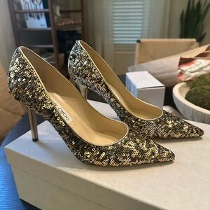 Jimmy Choo Agnes Gold Sequin Heels